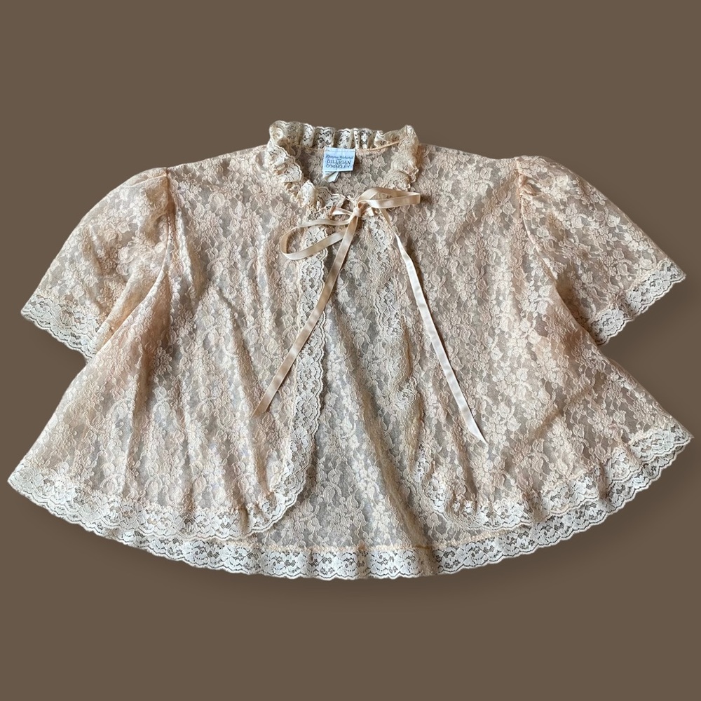 VINTAGE CREAM FLORAL LACE TIE CARDIGAN